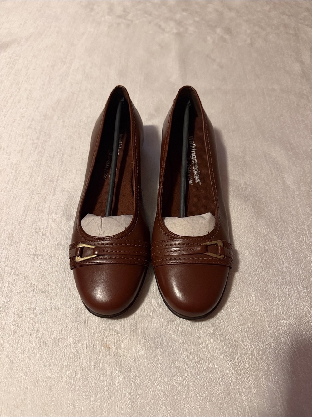 The Walking Crade Women's Brown Buckle Leather Slip-On Flats